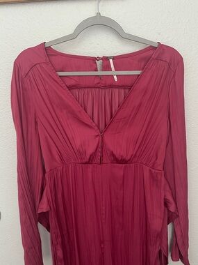 Free People Deep Rose Pleated Jumpsuit Size 2